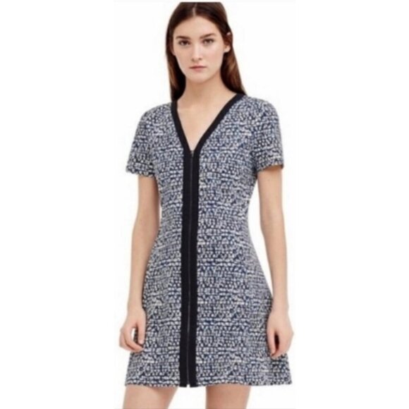 Tory Burch Vienna Dress Womens Size Small Blue Zippered Short Sleeve Fit & Flare - Picture 1 of 14
